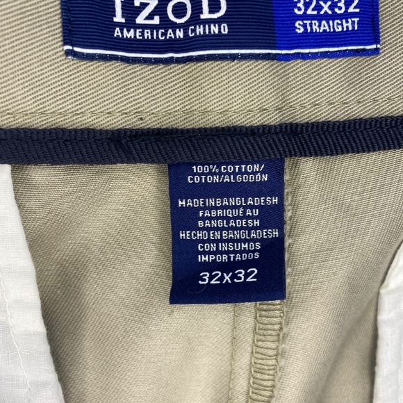 NWT Izod Flat Front Straight Men’s American Chino Pants Tan Golf size 32x32 NEW - Picture 8 of 8